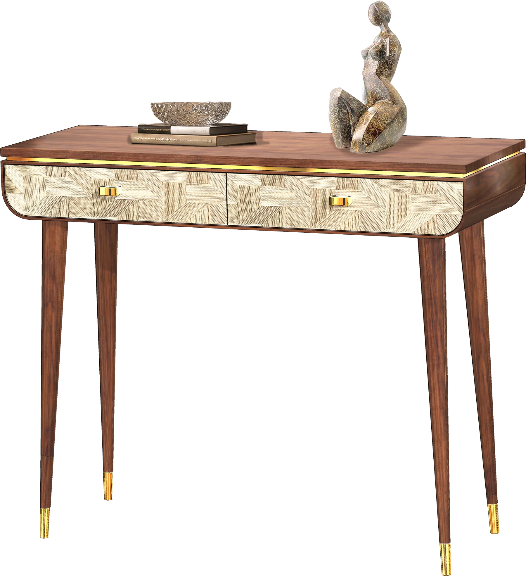 Two-drawer oak console