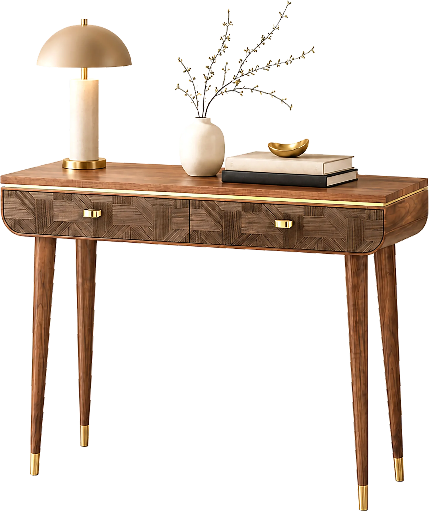 Two-drawer walnut console