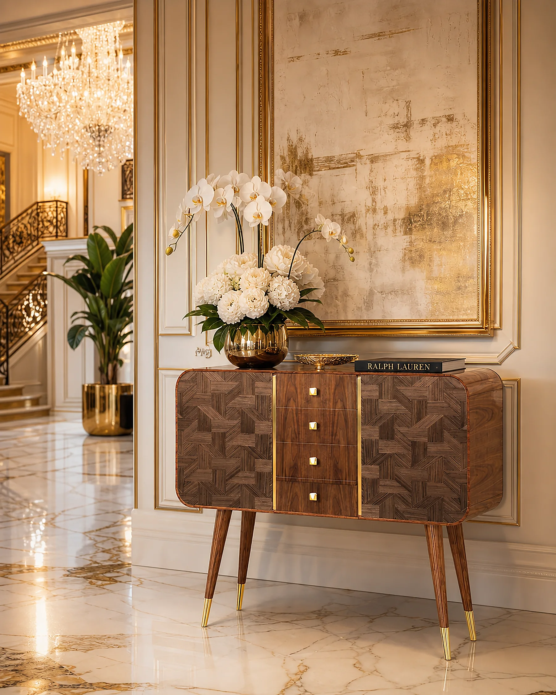Entrance walnut cabinet in situ.
