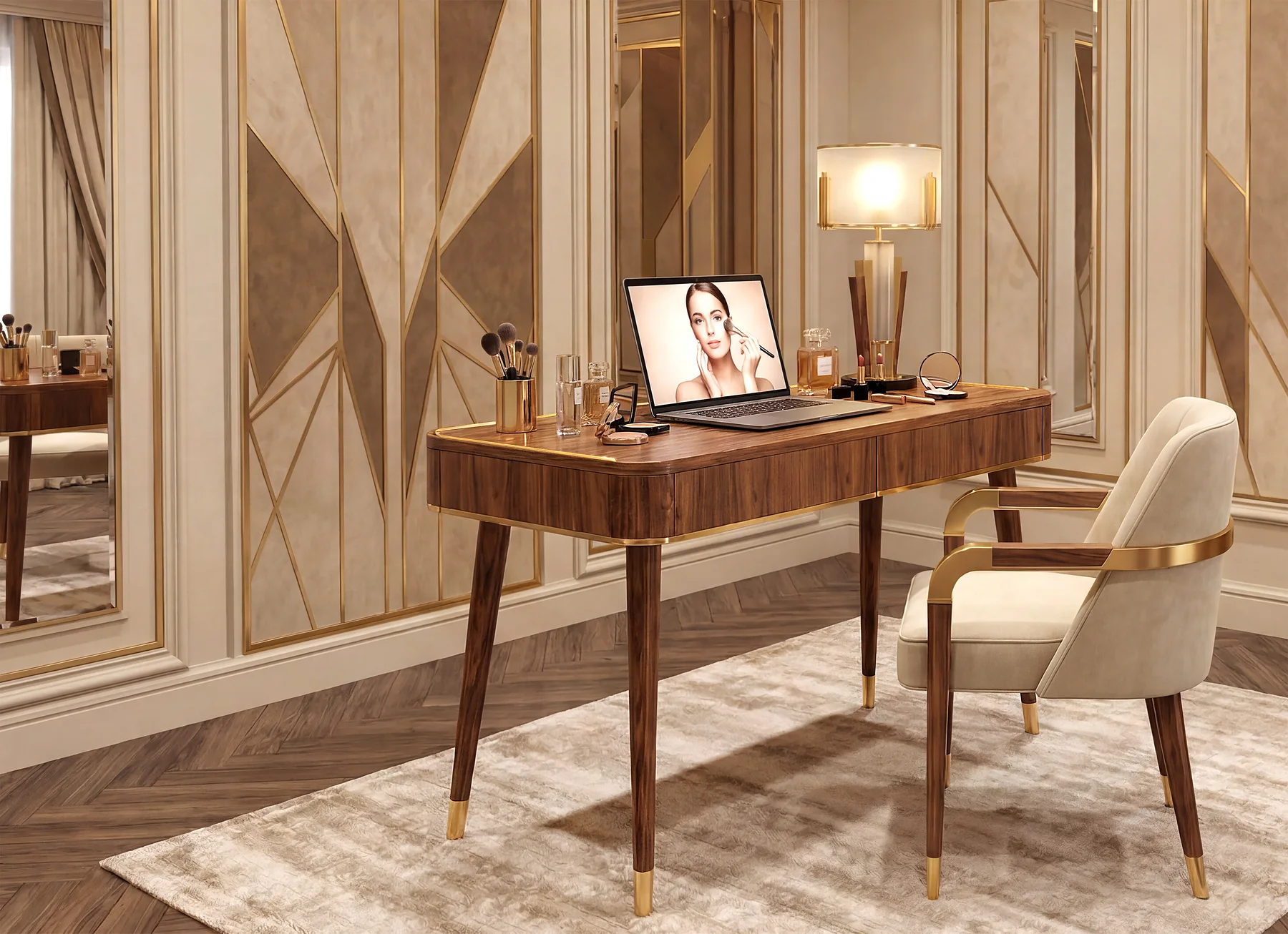Vanity with two drawers.