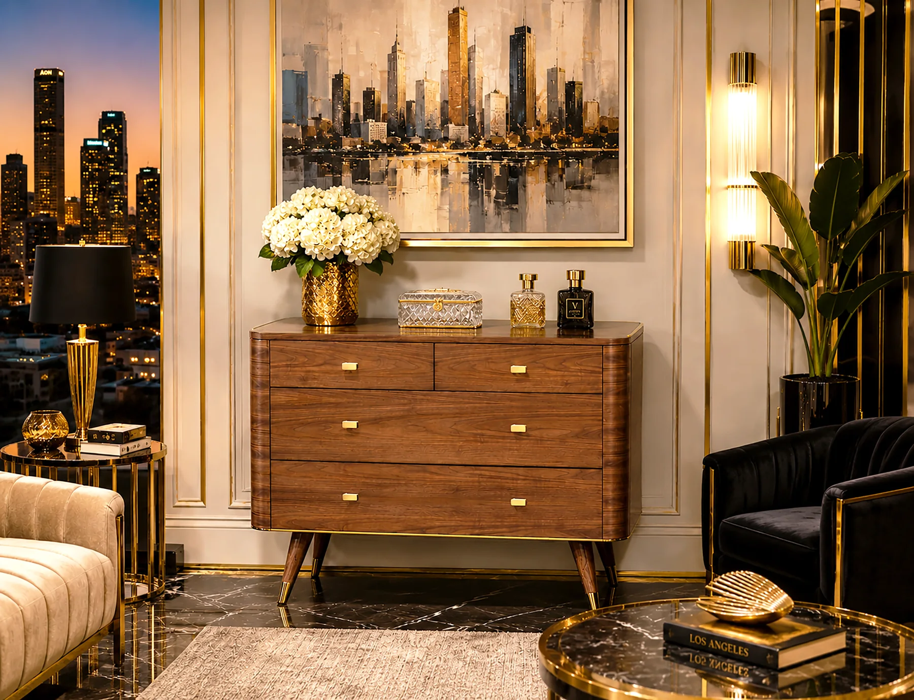 Four-drawer chest in a bedroom setting.