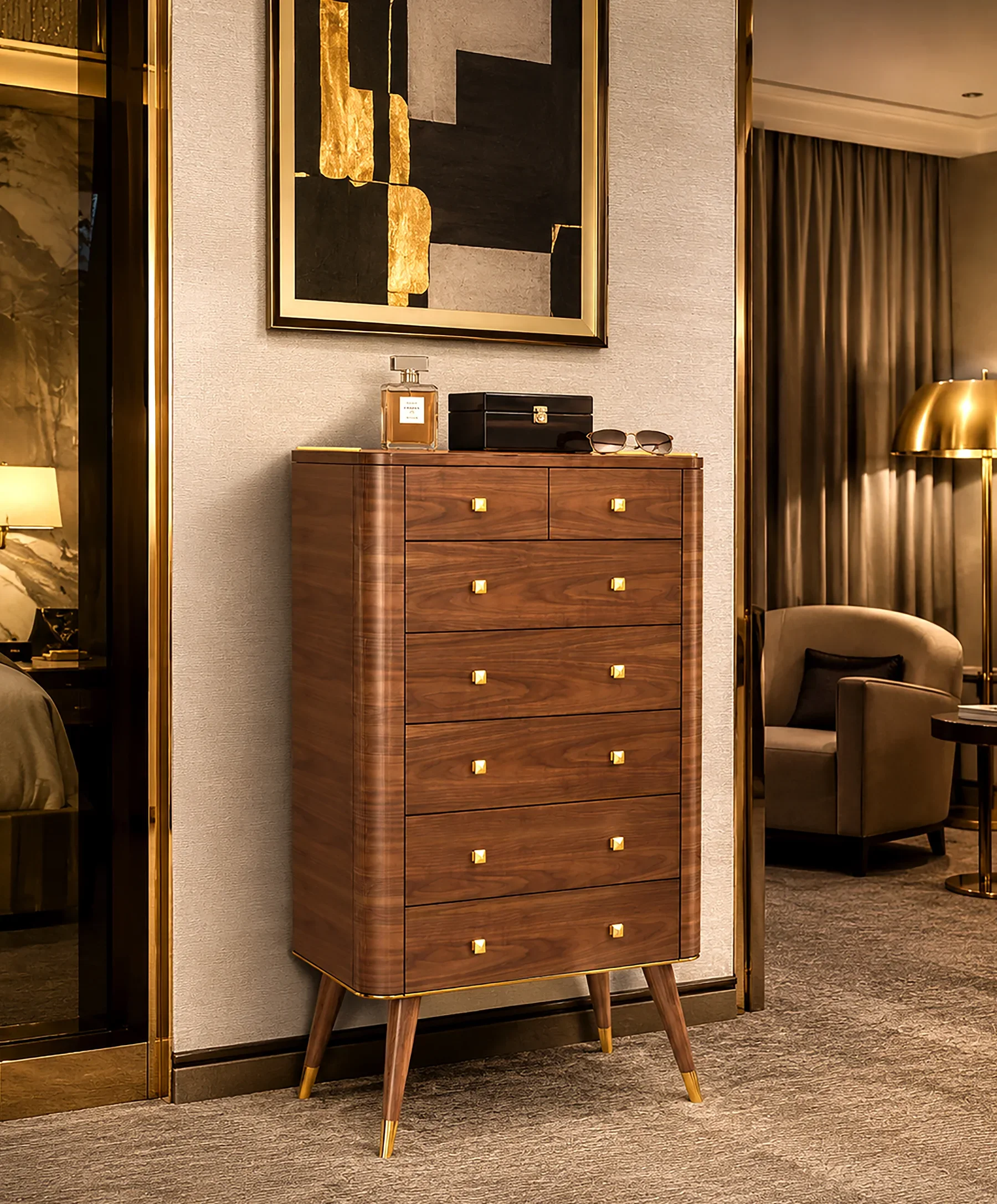 Tall chest with seven drawers.