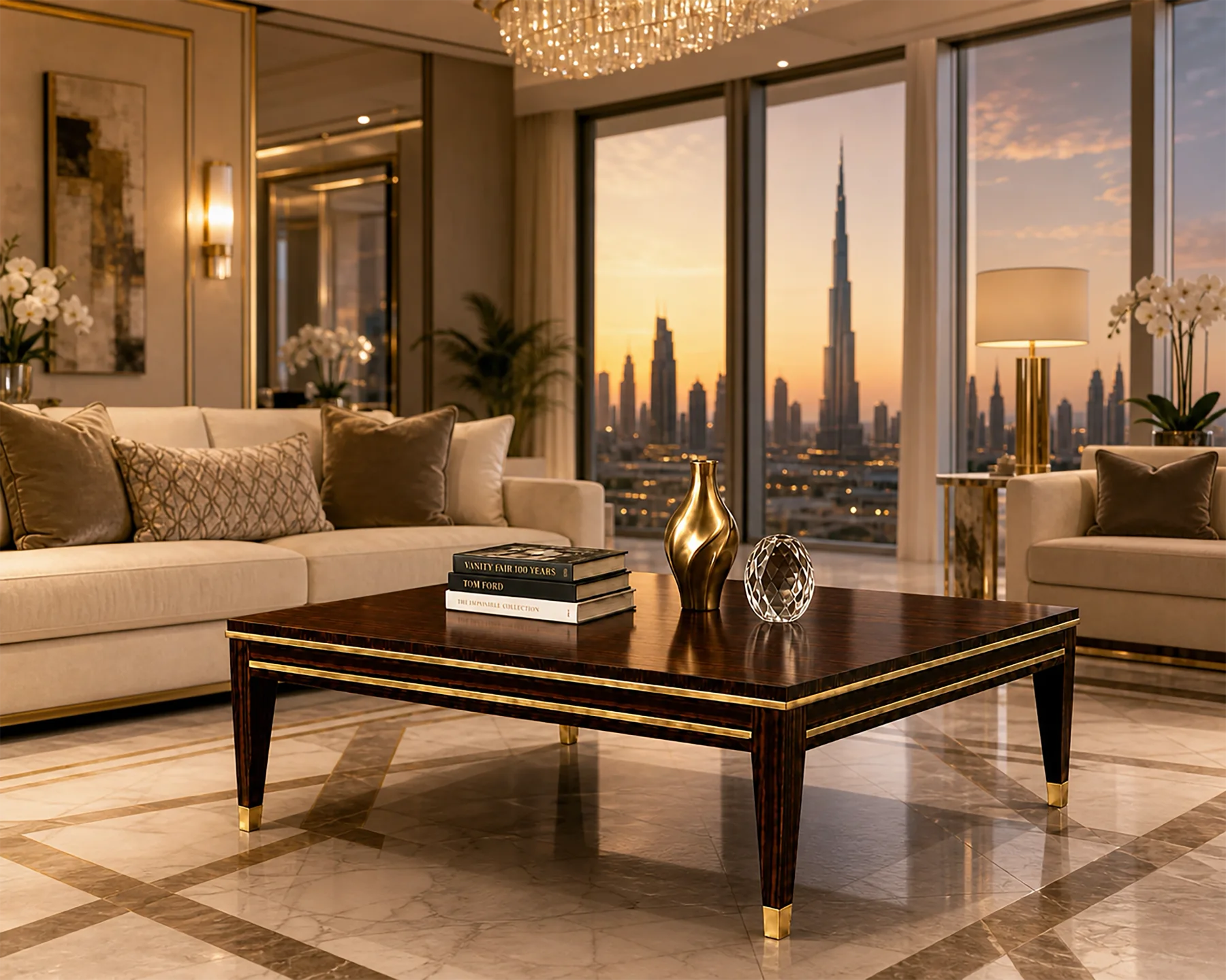 Square coffee table in a living room setting.