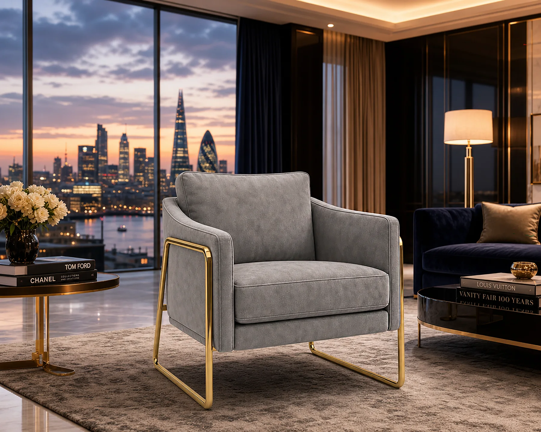 Armchair in a styled interior.