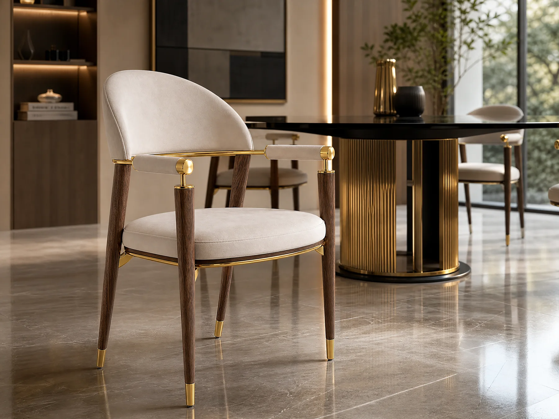 Dining chairs in a dining room setting.