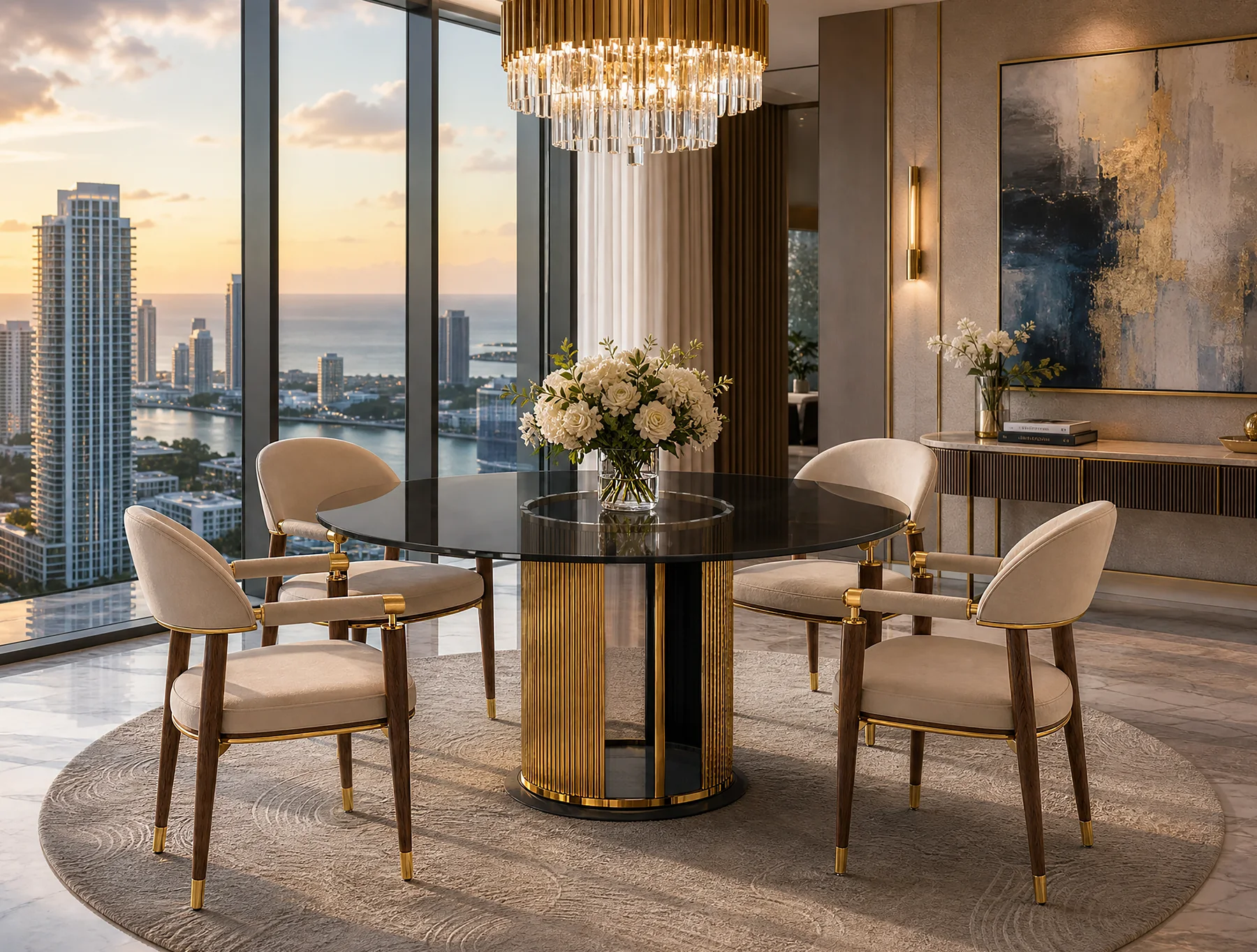 Dining table in a dining room setting.