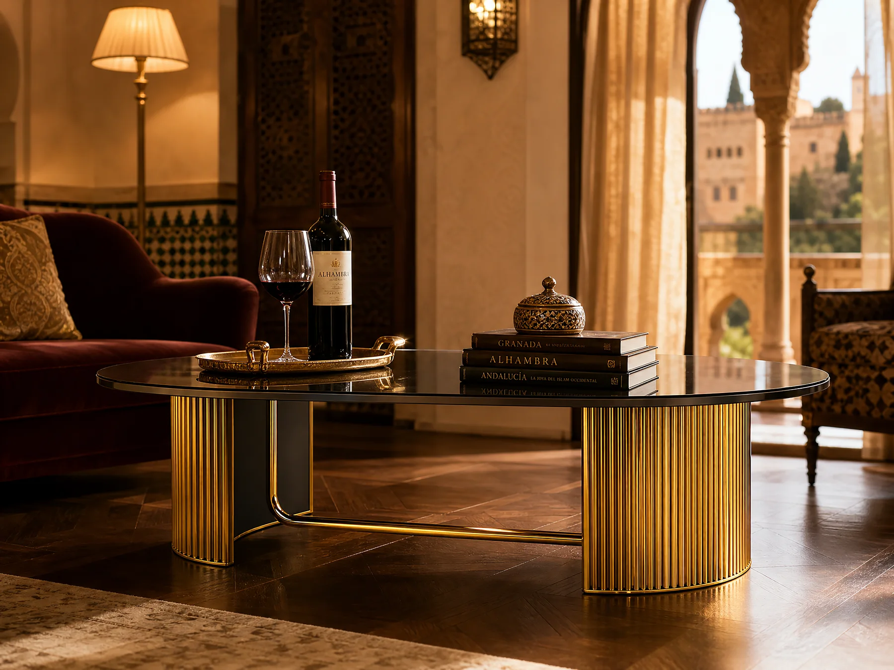 Oval coffee table in a luxury interior.
