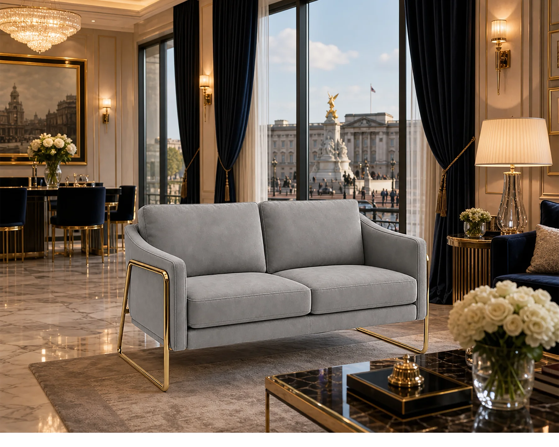 Two-seat sofa in a living room setting.